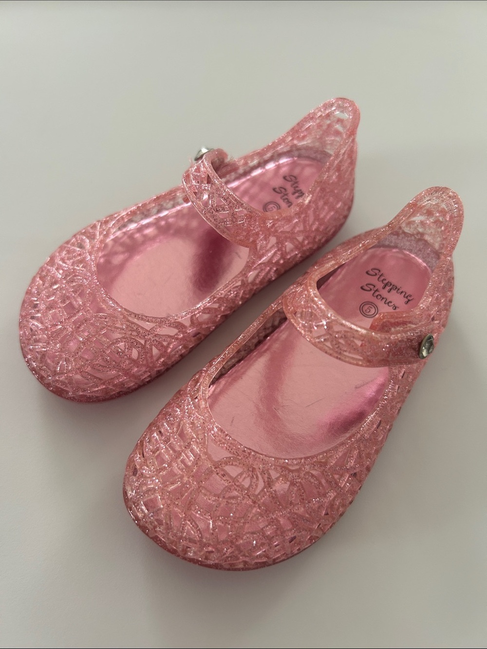 Stepping Stones Pink Glitter Jelly Shoes Mary Jane Flats Size 5